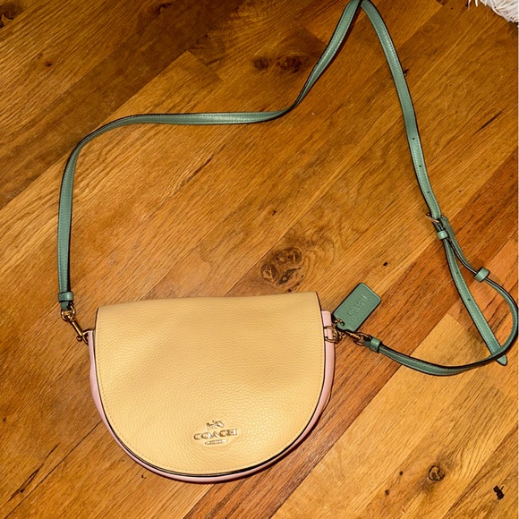 Coach Ellen Crossbody Purse In Colorblock, Yellow Pink and Green Bag - Picture 2 of 6